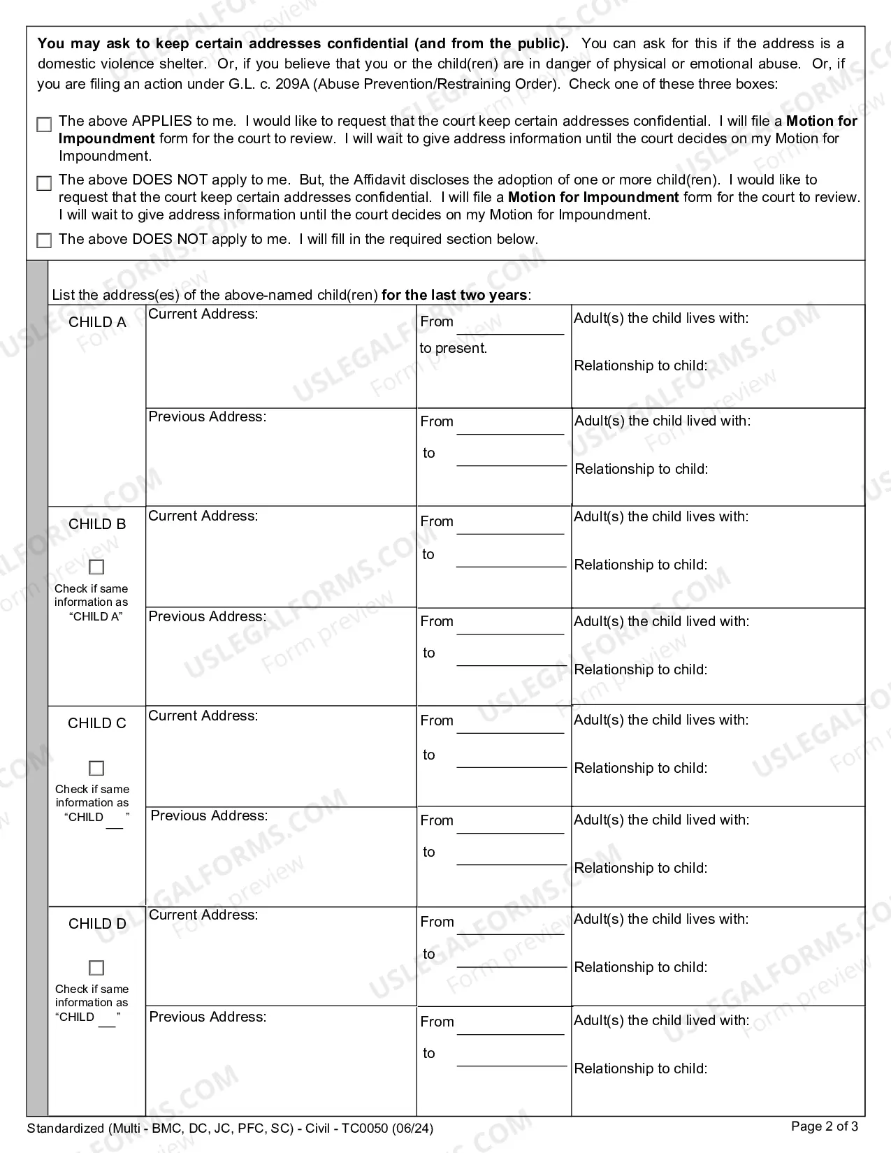 Preview Affidavit Disclosing Care Or Custody Proceeding Involving A Child