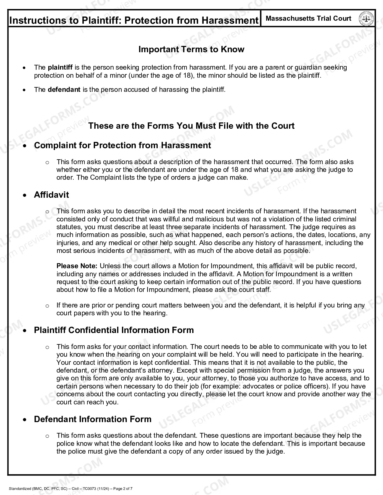 Preview Defendent Information Form