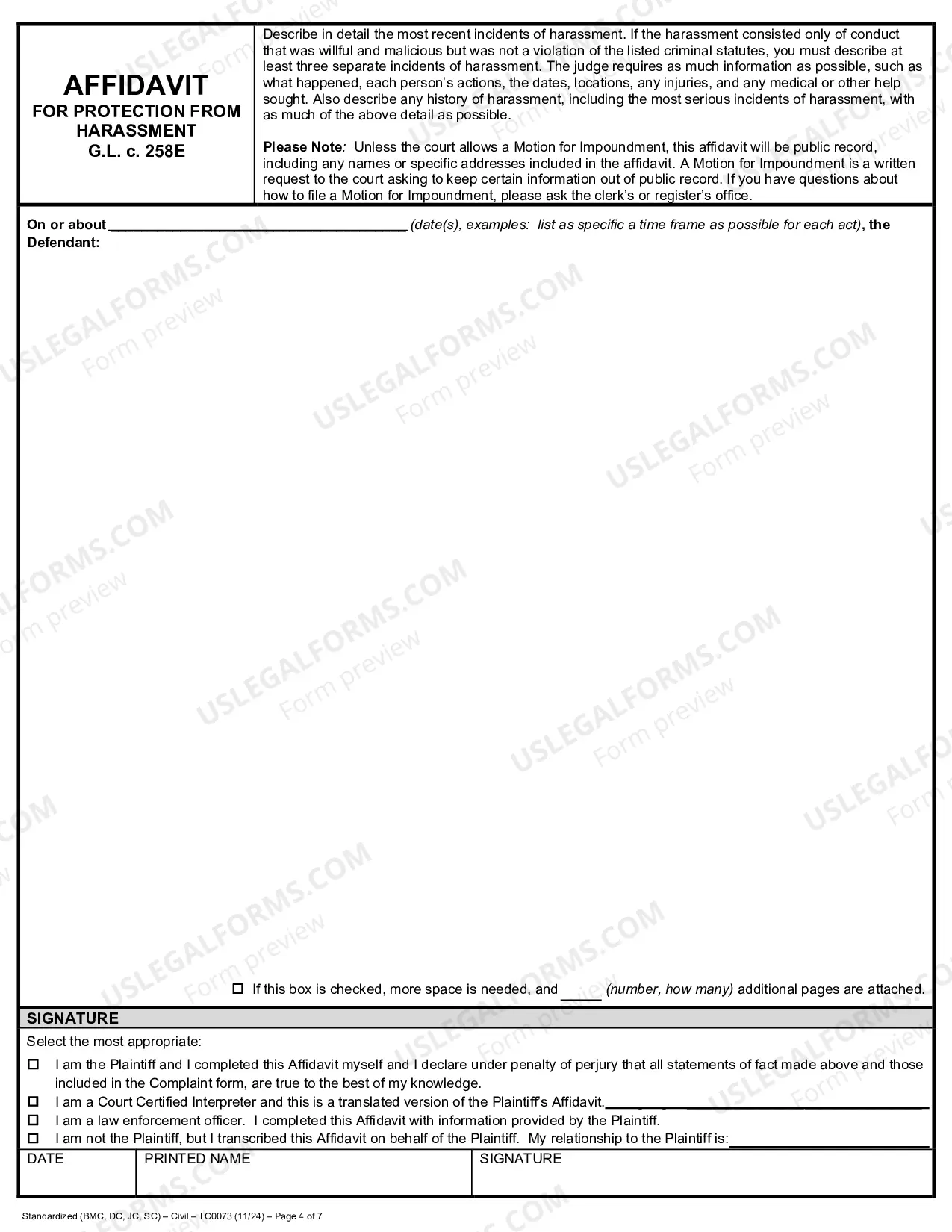 Preview Defendent Information Form