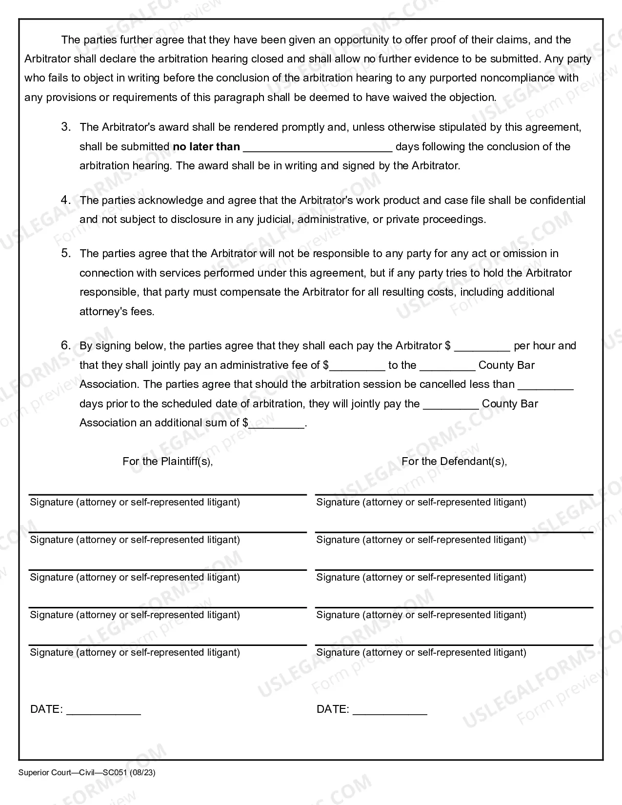 Preview Agreement For Binding Arbitration