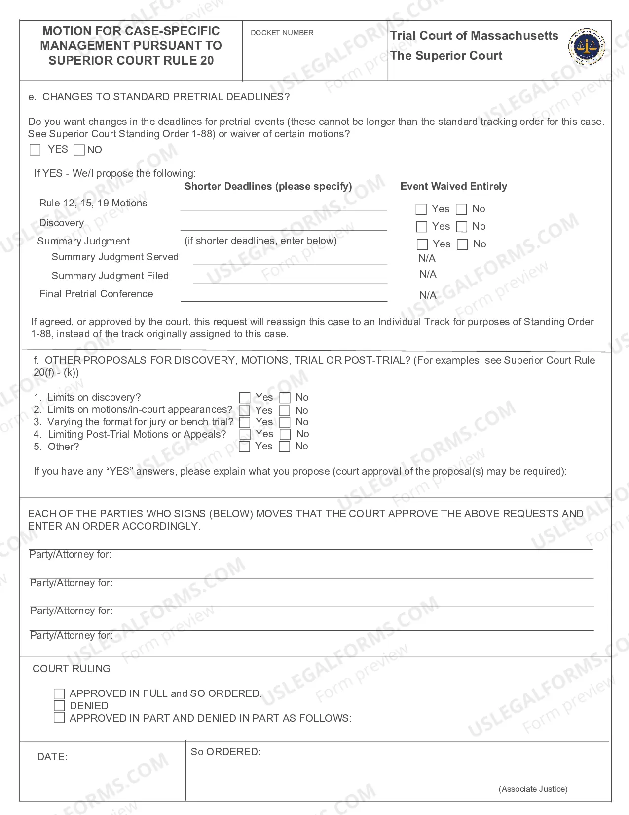 Preview Motion for Case-Specific Management