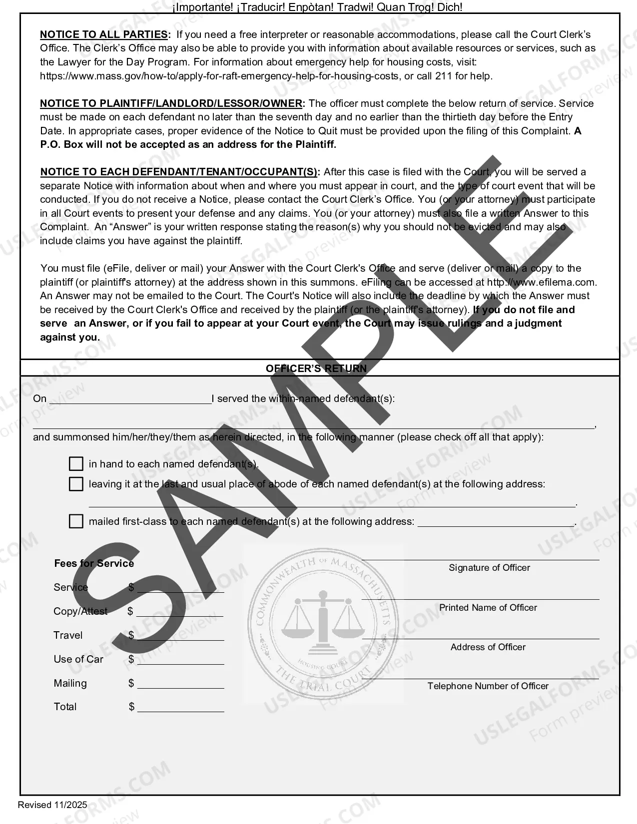 Preview Summons (sample)