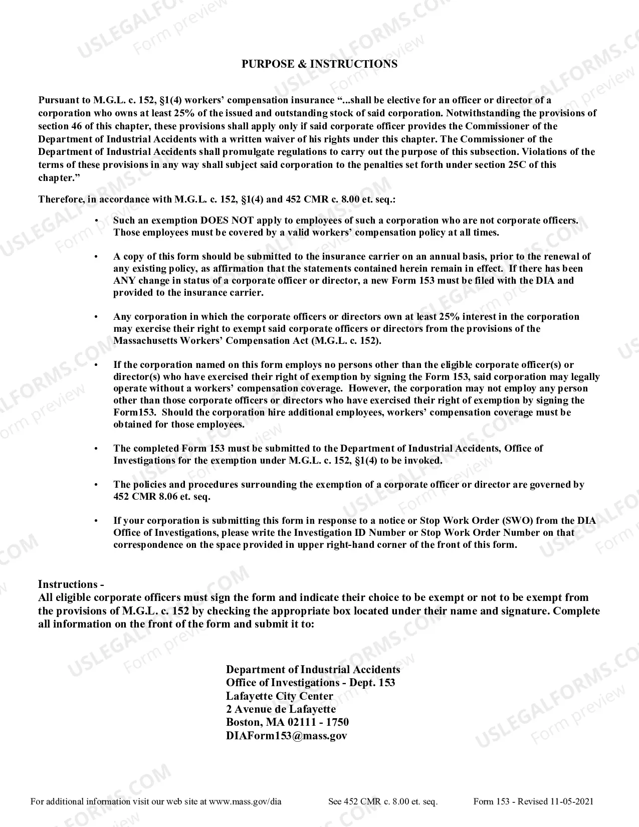 Preview Affidavit of Exemption For Certain Corporate Officers Or Directors