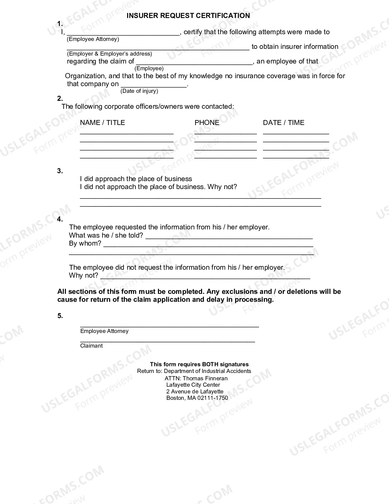 Preview Insurer Request Certification