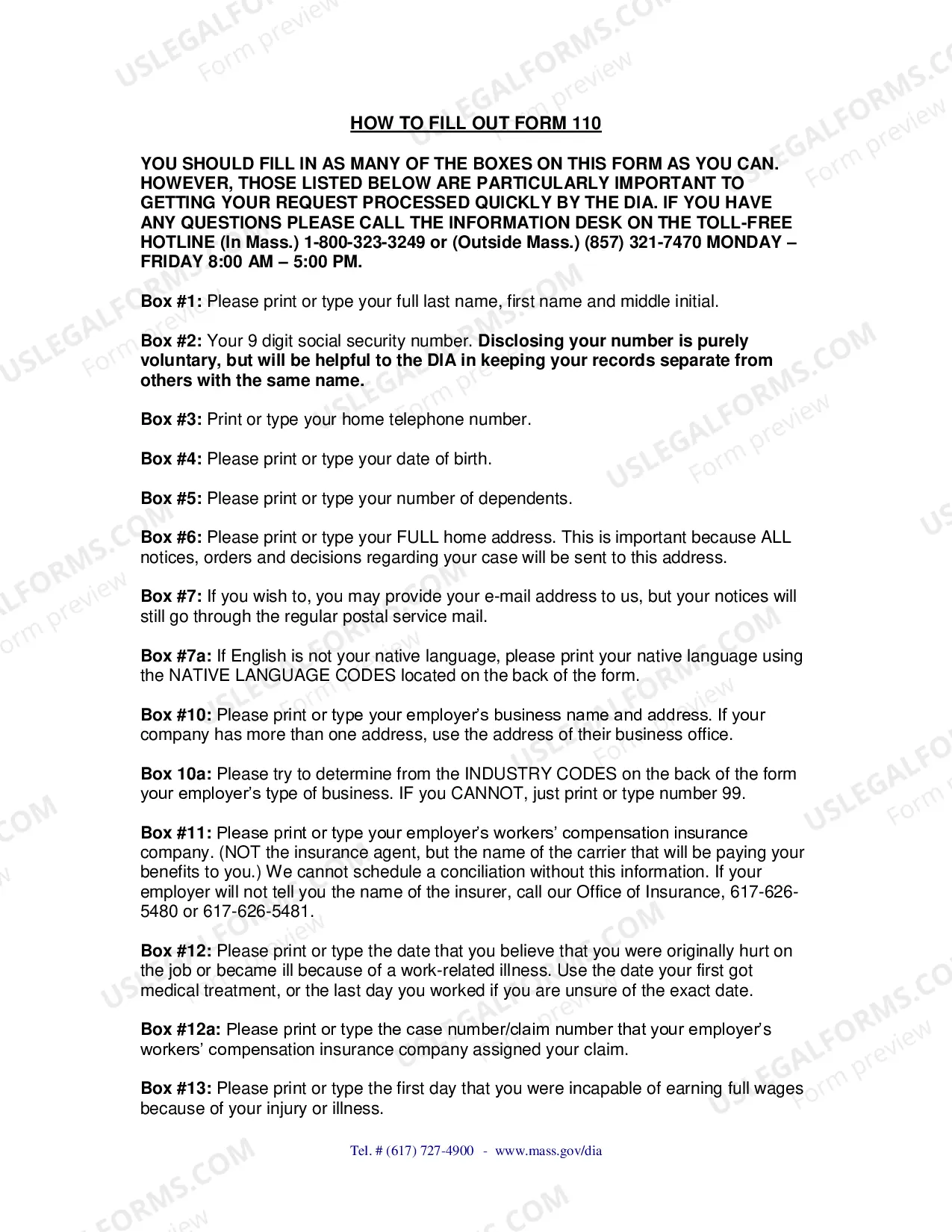 Preview Directions on how to fill out the Form 110- English