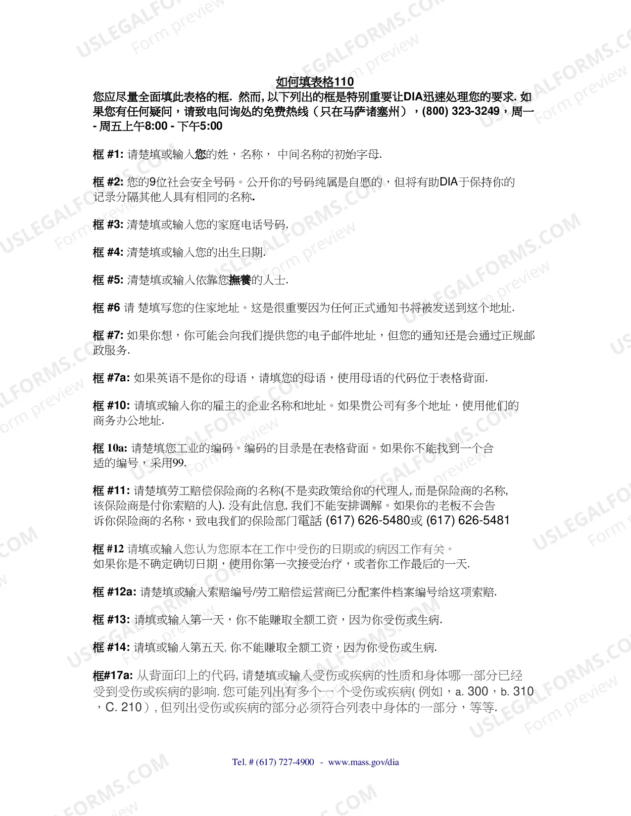 Preview Directions on how to fill out the Form 110- Chinese