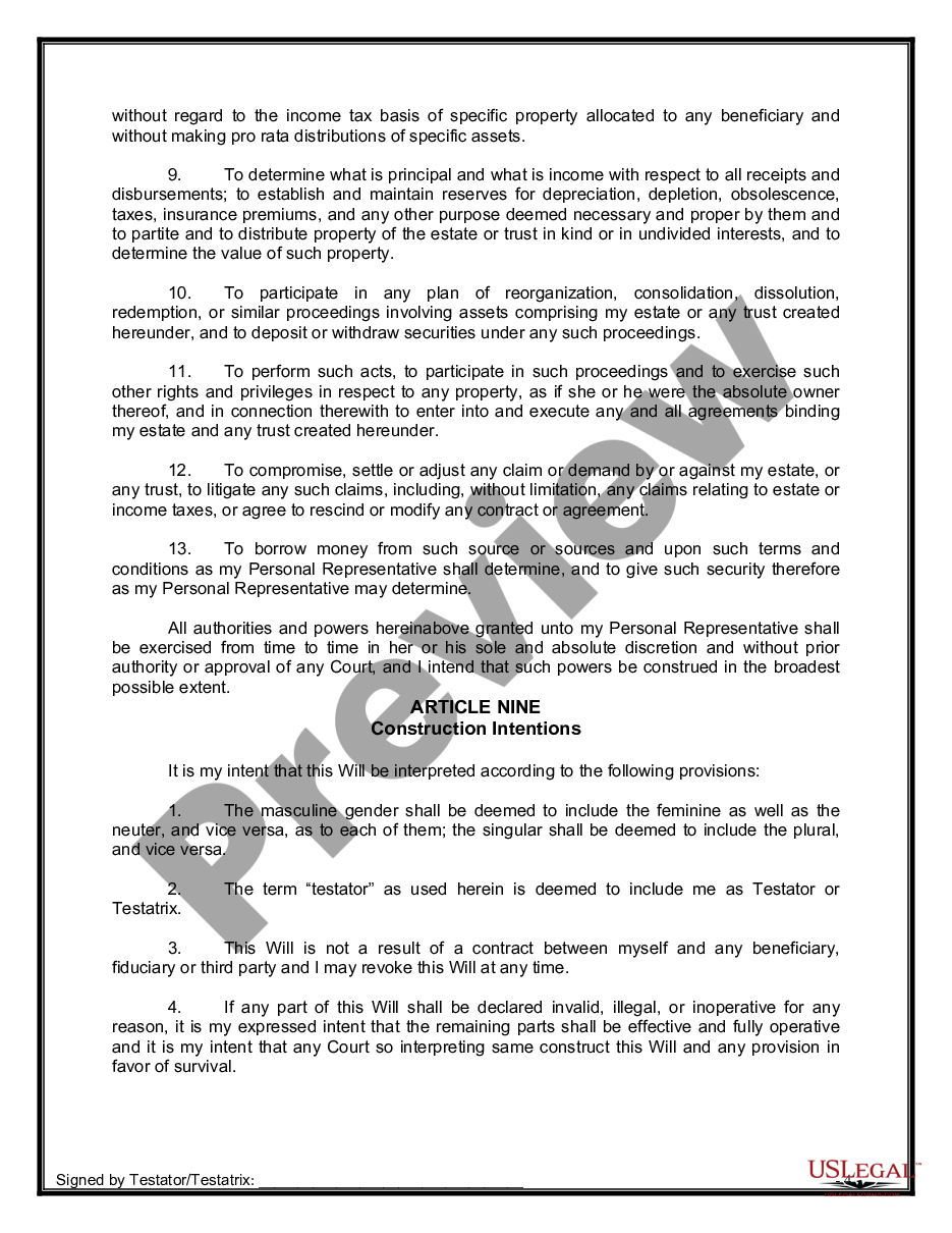 page 9 Legal Last Will and Testament Form for Single Person with No Children preview