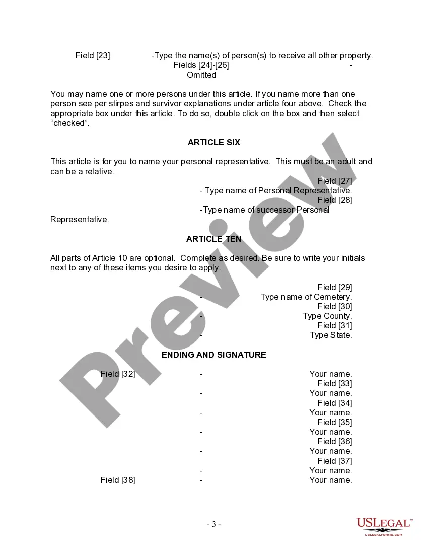 Preview Last Will and Testament for Single Person with No Children