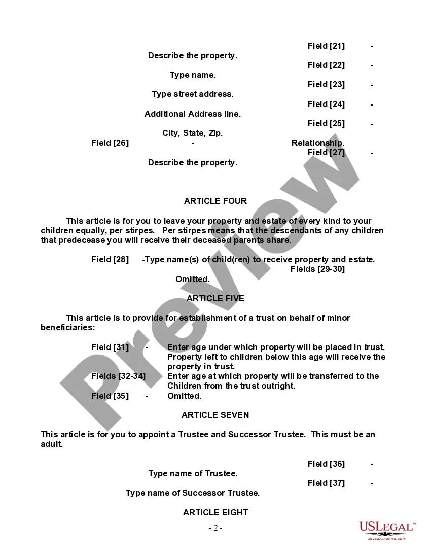 Preview Last Will and Testament for a Single Person with Minor Children