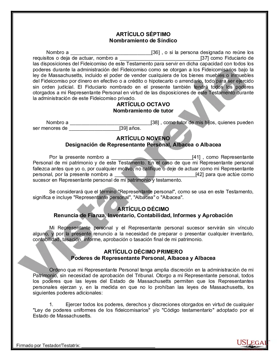 Preview Formulario Legal de Última Voluntad y Testamento para Persona Soltera con Hijos Adultos y Menores