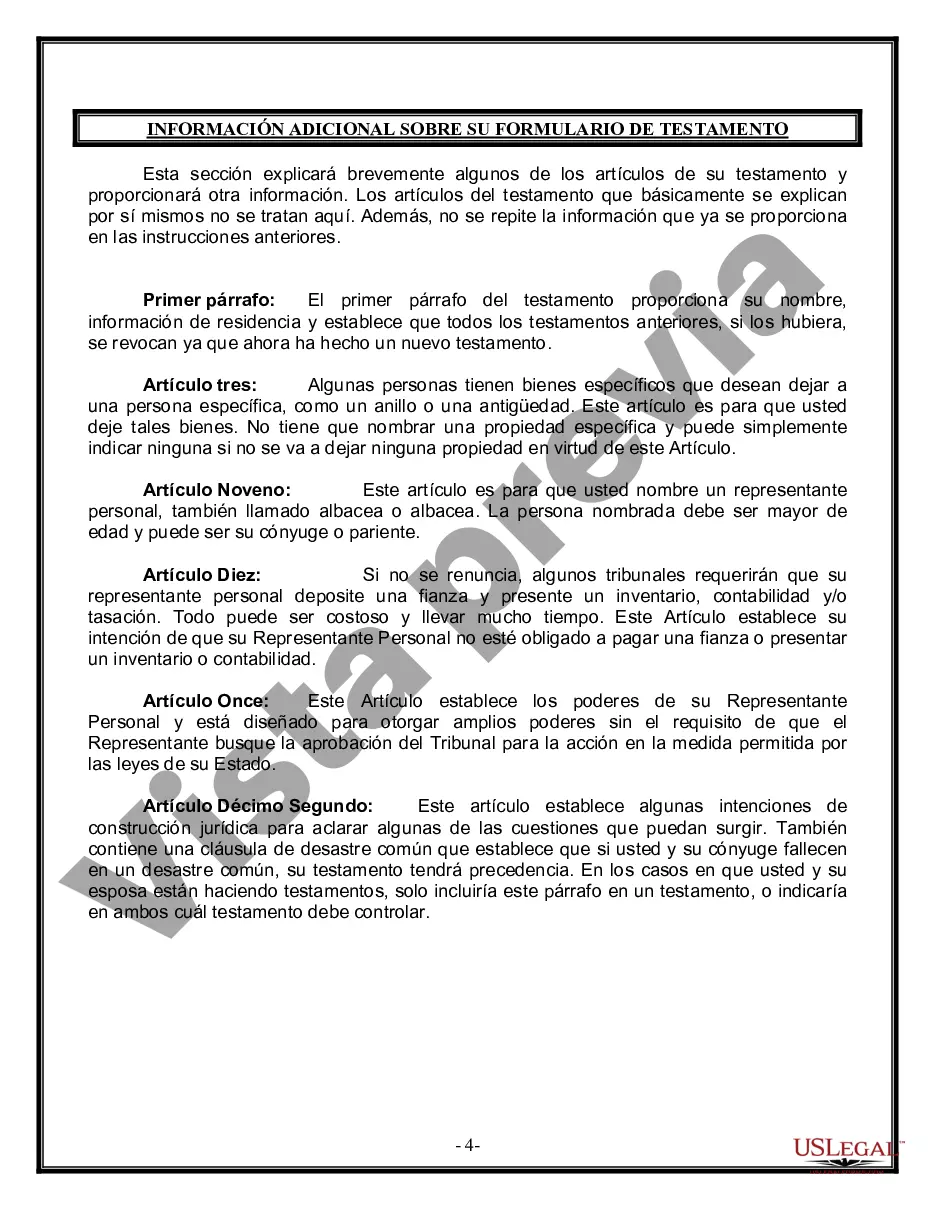 Preview Formulario Legal de Última Voluntad y Testamento para Persona Soltera con Hijos Adultos y Menores
