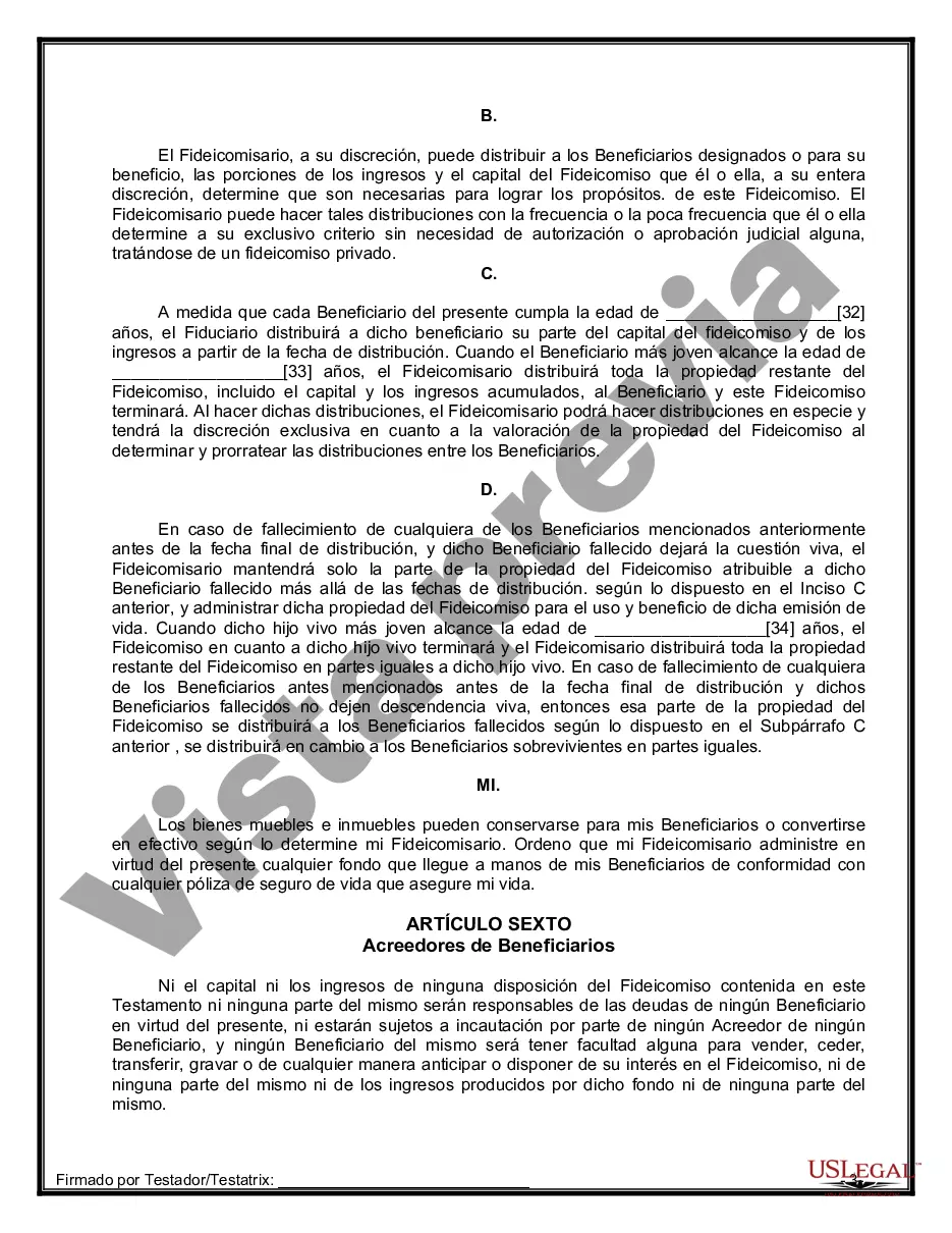 Preview Formulario Legal de Última Voluntad y Testamento para Persona Soltera con Hijos Adultos y Menores