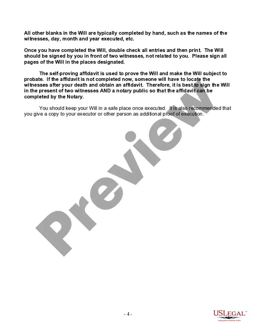 Preview Last Will and Testament for Single Person with Adult and Minor Children