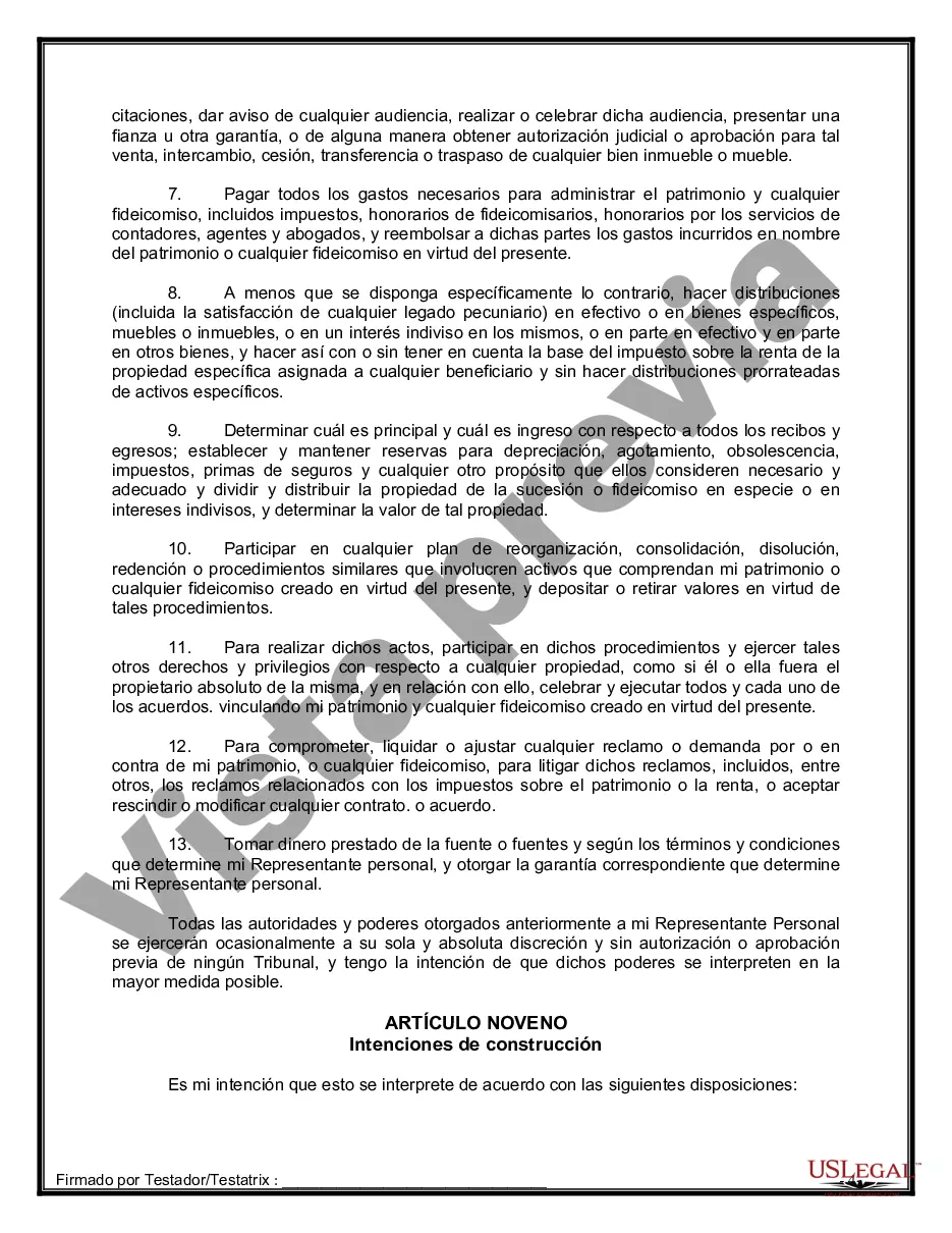 Preview Formulario Legal de Última Voluntad y Testamento para Persona Soltera con Hijos Adultos