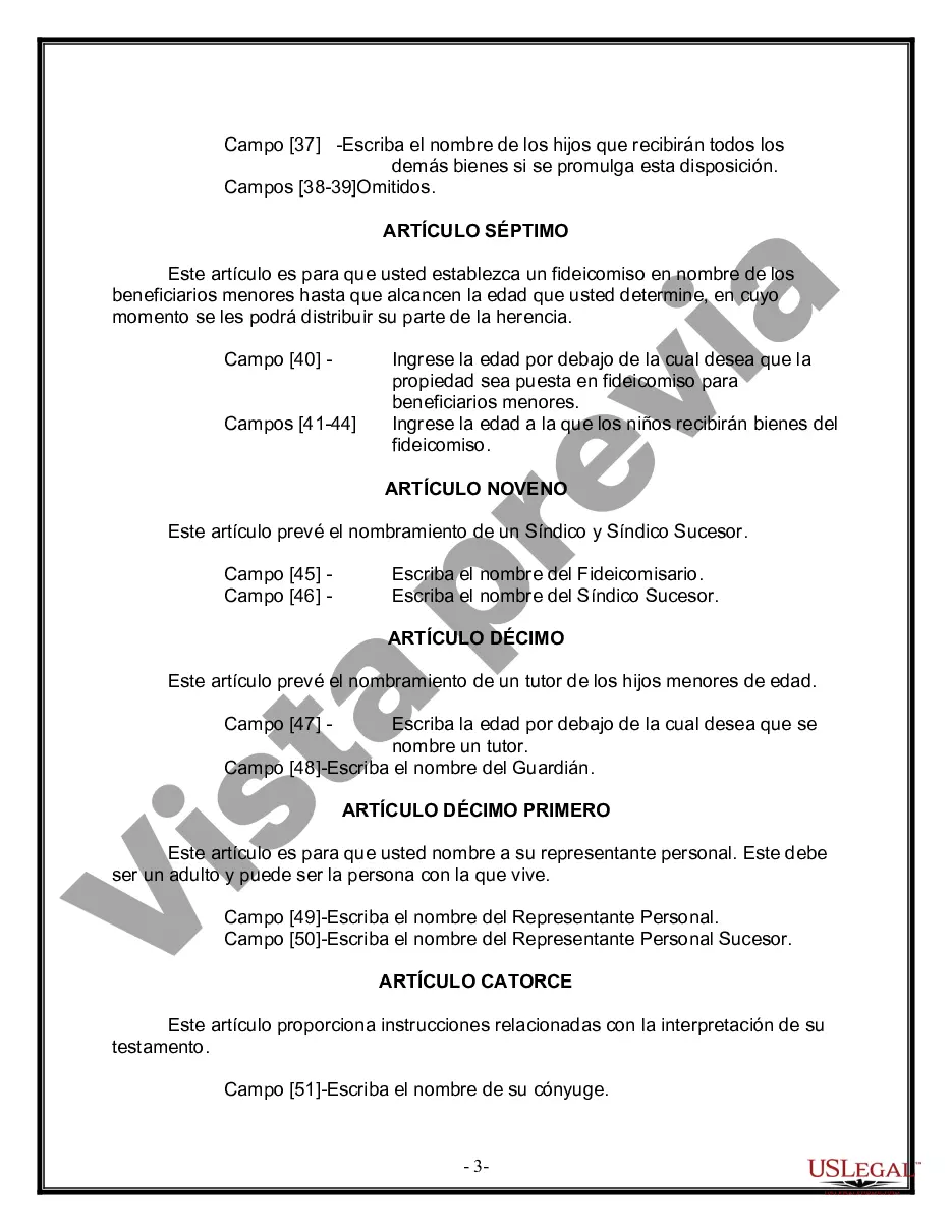 Preview Última voluntad y testamento legal para persona casada con hijos menores de edad de un matrimonio anterior