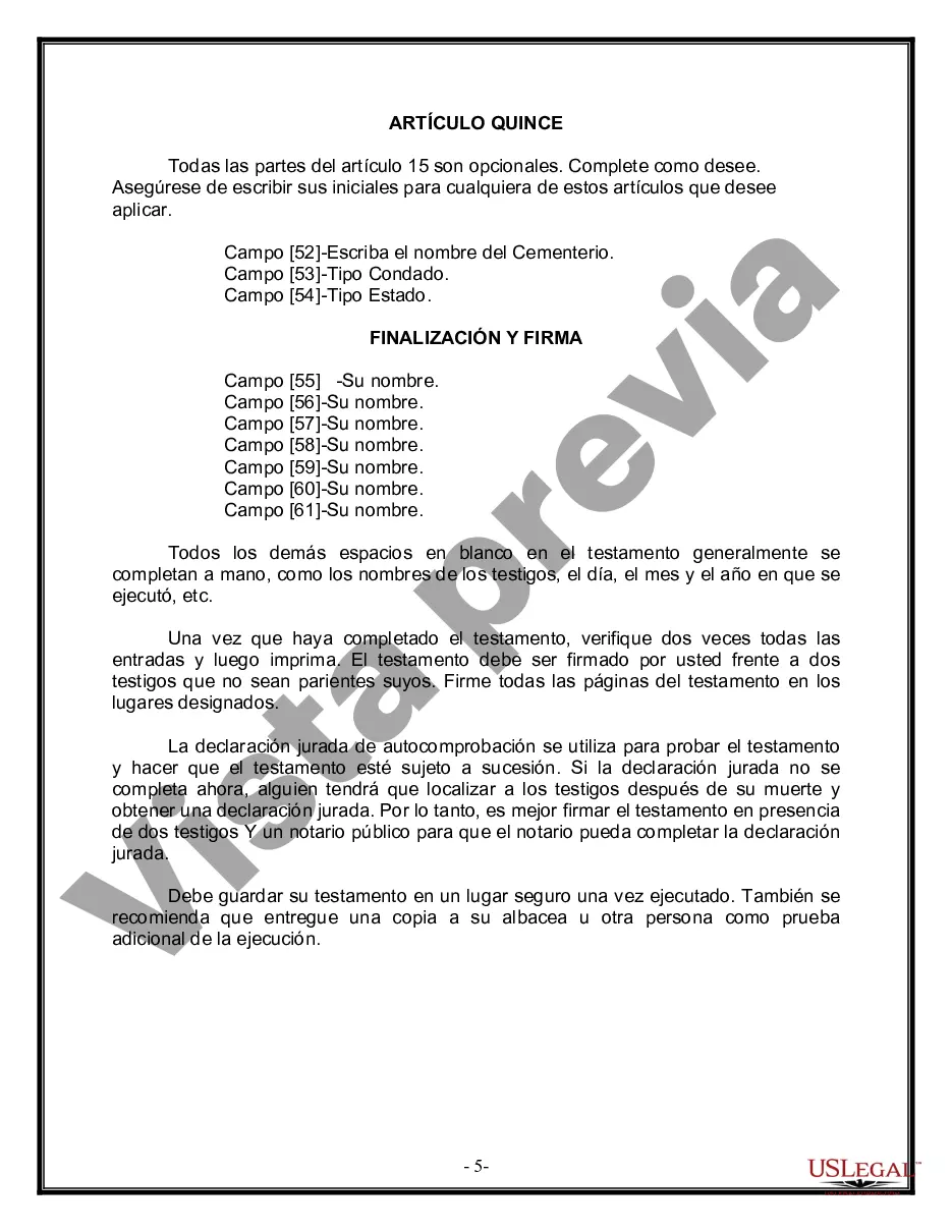 Preview Última voluntad y testamento legal para persona casada con hijos menores de edad de un matrimonio anterior