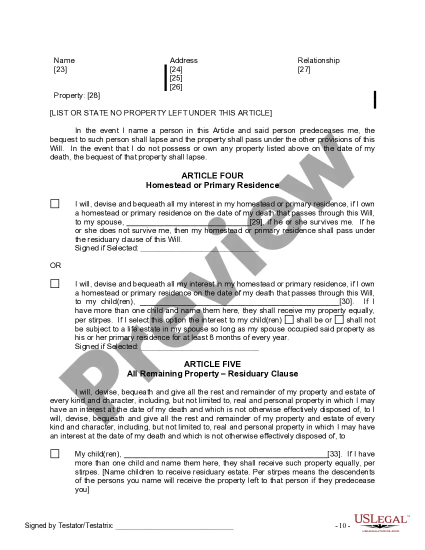 Preview Last Will and Testament for Married Person with Minor Children from Prior Marriage
