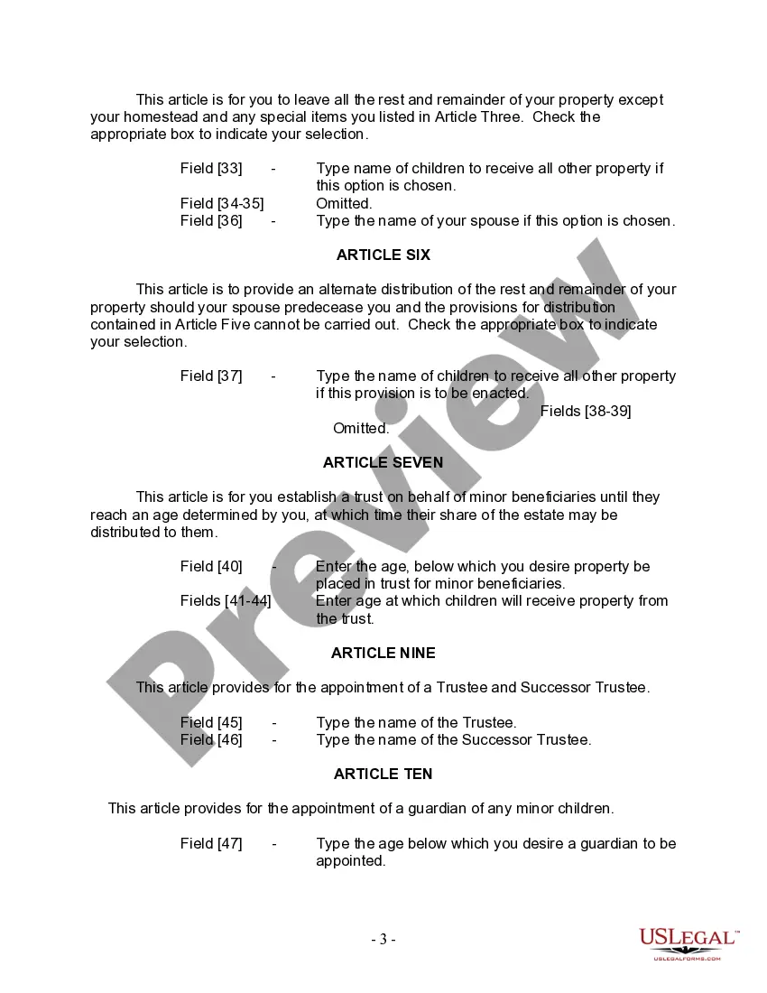 Preview Last Will and Testament for Married Person with Minor Children from Prior Marriage