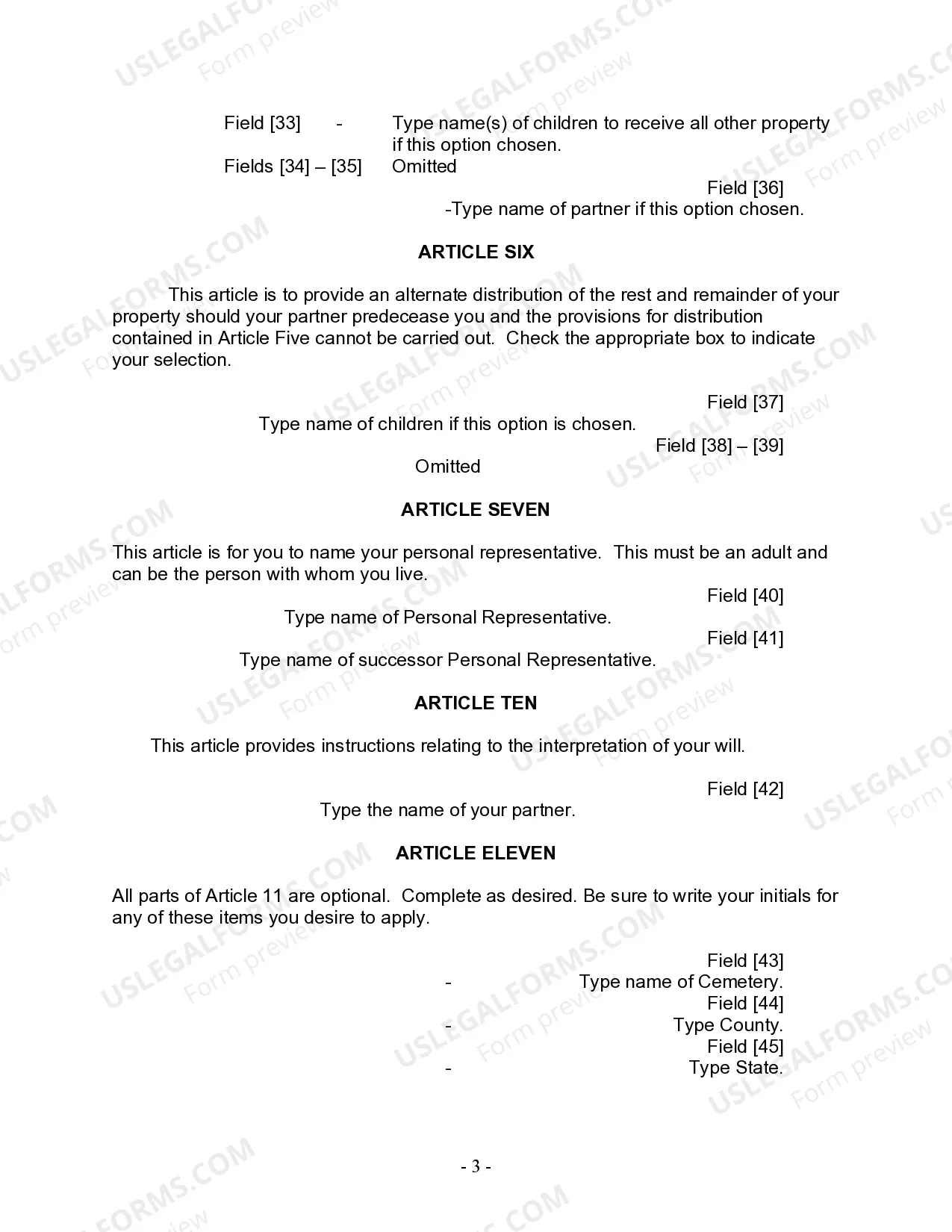 Preview Last Will and Testament for Civil Union Partner with Adult Children from Prior Marriage