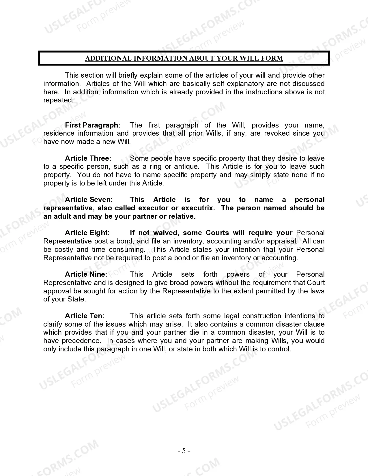 Preview Last Will and Testament for Civil Union Partner with Adult Children from Prior Marriage