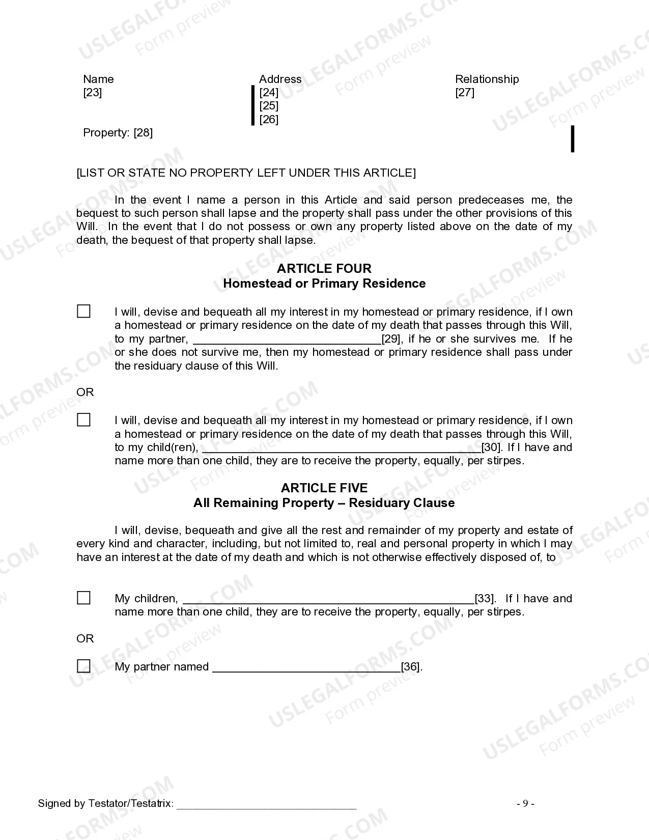 Preview Last Will and Testament for Civil Union Partner with Adult Children from Prior Marriage