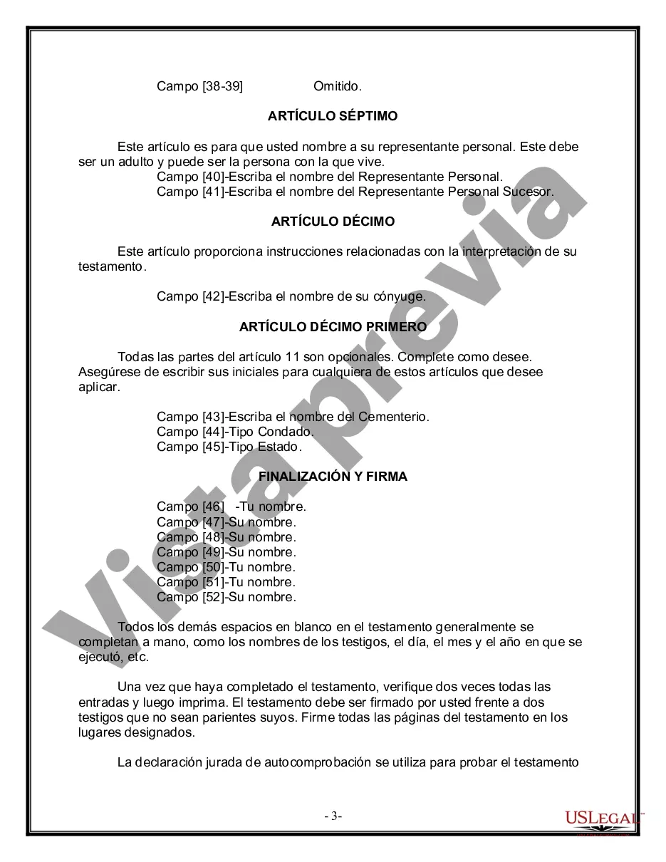 Preview Formulario de última voluntad y testamento legal para una persona casada con hijos adultos de un matrimonio anterior