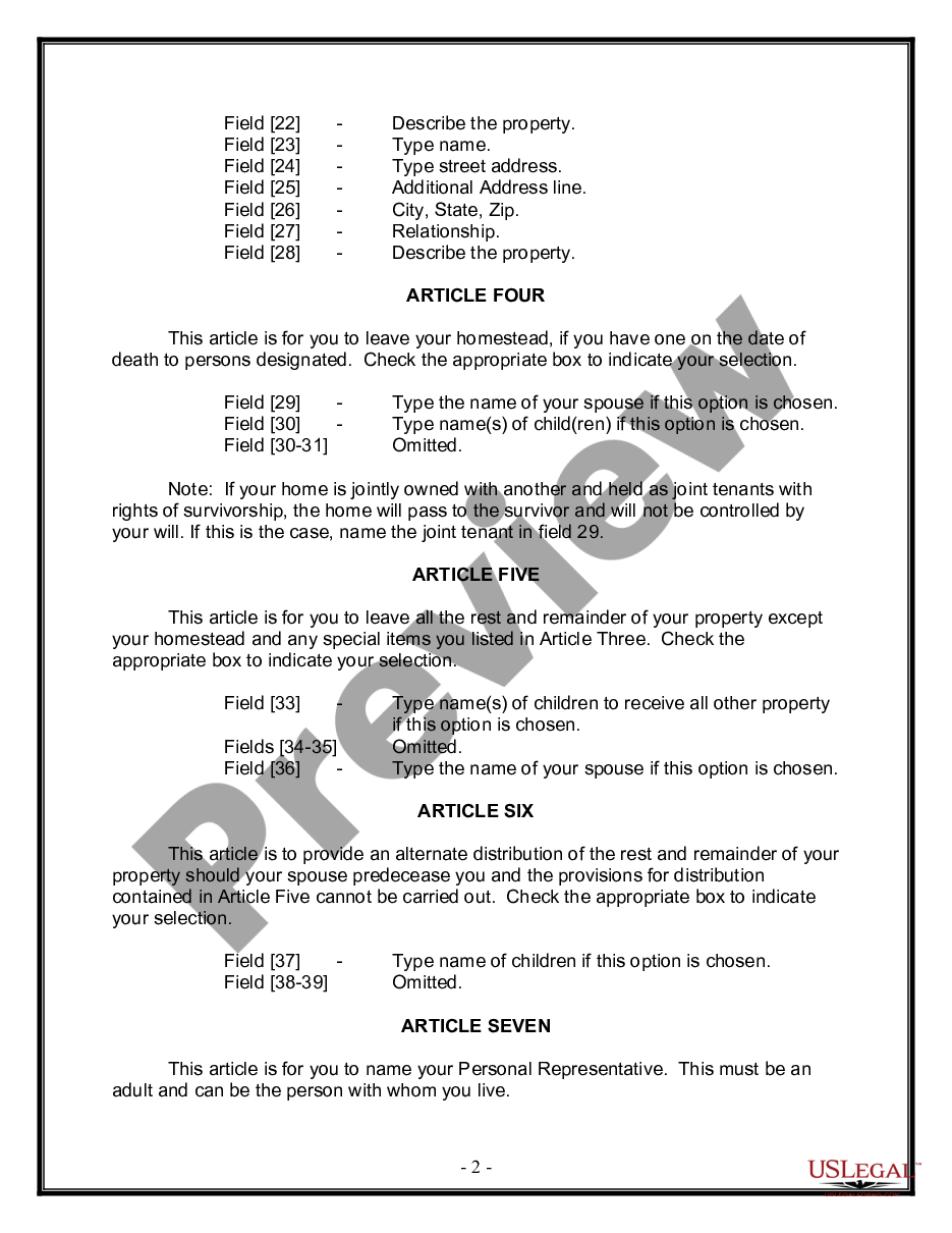 page 1 Legal Last Will and Testament Form for Married Person with Adult Children from Prior Marriage preview