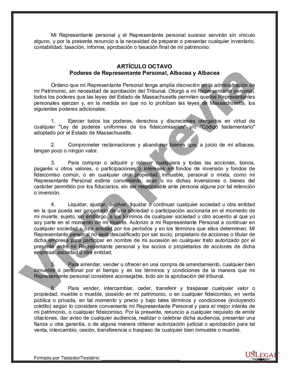 Preview Formulario de última voluntad y testamento legal para personas divorciadas que no se han vuelto a casar y no tienen hijos