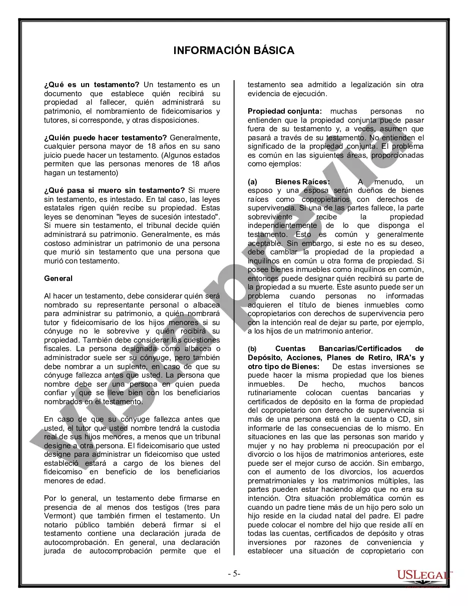 Preview Formulario de última voluntad y testamento legal para personas divorciadas que no se han vuelto a casar y no tienen hijos