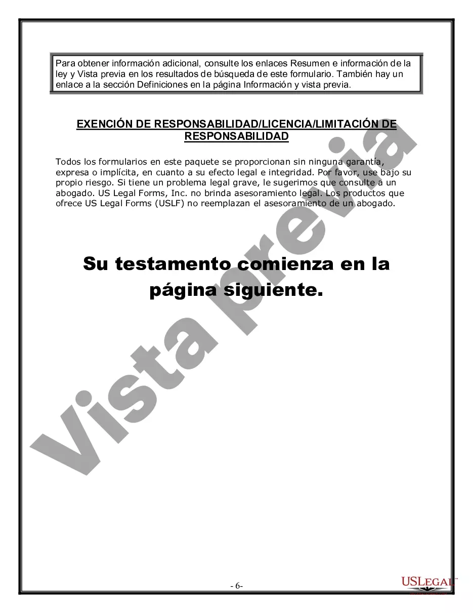 Preview Formulario de última voluntad y testamento legal para personas divorciadas que no se han vuelto a casar y no tienen hijos