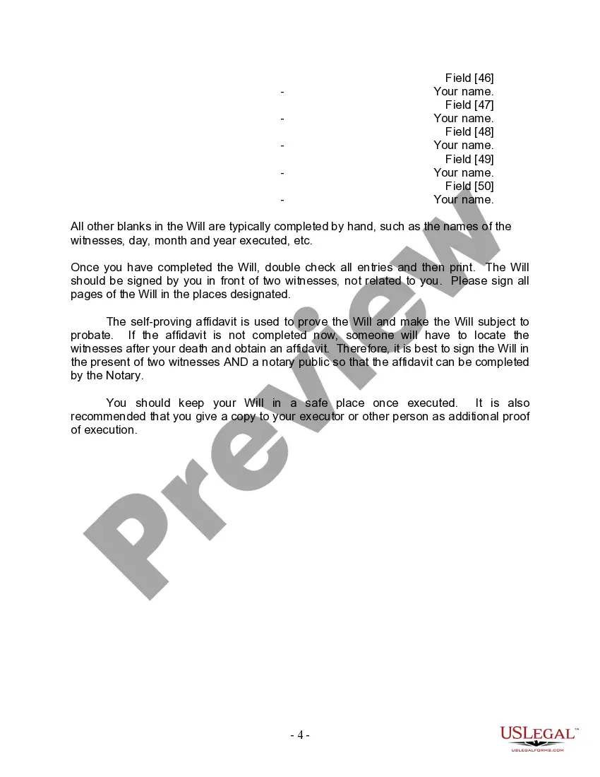 Preview Last Will and Testament for Divorced person not Remarried with Minor Children