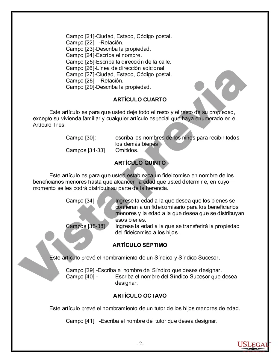 Preview Formulario de última voluntad y testamento legal para personas divorciadas que no se han vuelto a casar con hijos adultos y menores