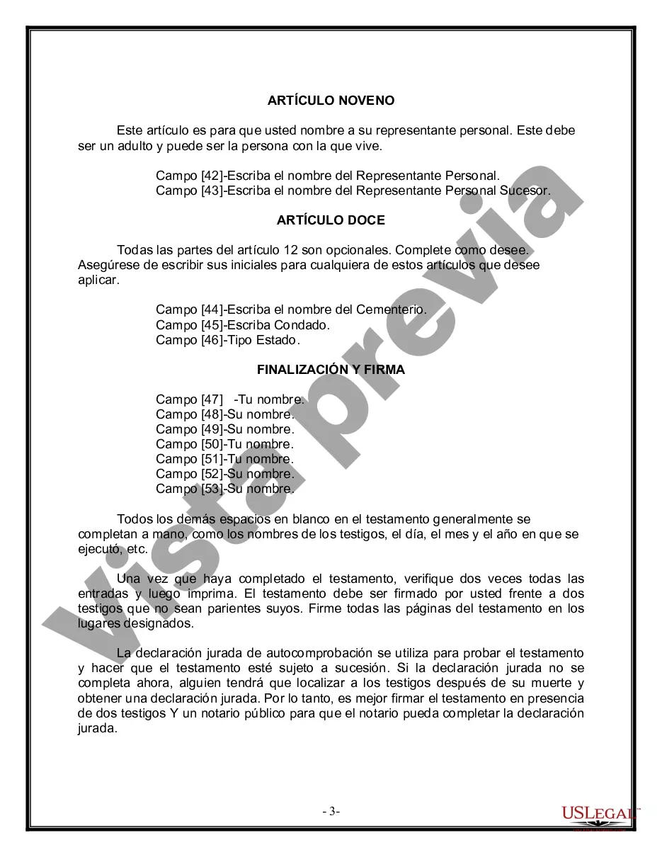 Preview Formulario de última voluntad y testamento legal para personas divorciadas que no se han vuelto a casar con hijos adultos y menores