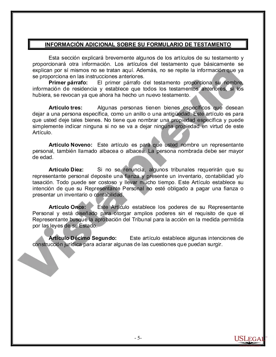 Preview Formulario de última voluntad y testamento legal para personas divorciadas que no se han vuelto a casar con hijos adultos y menores