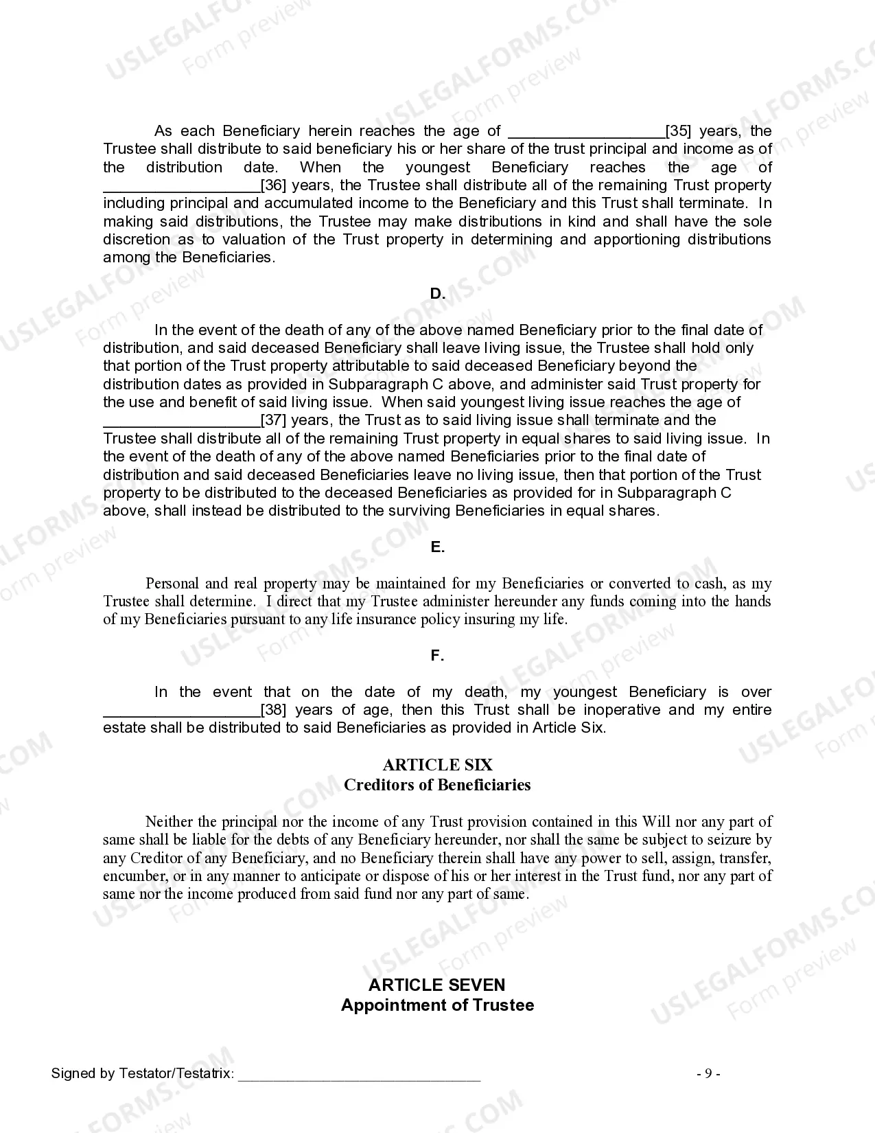 Preview Last Will and Testament for Divorced Person Not Remarried with Adult and Minor Children