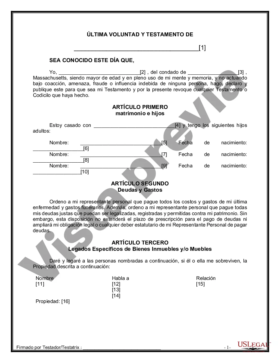 Preview Paquete de Voluntades Mutuas con Últimas Voluntades y Testamentos para Pareja Casada con Hijos Adultos