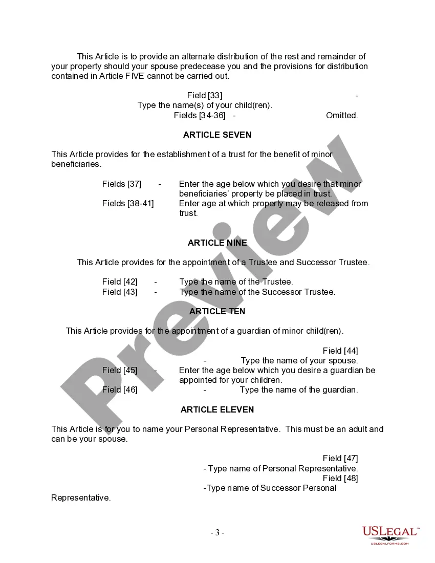 Preview Mutual Wills Package with Last Wills and Testaments for Married Couple with Minor Children