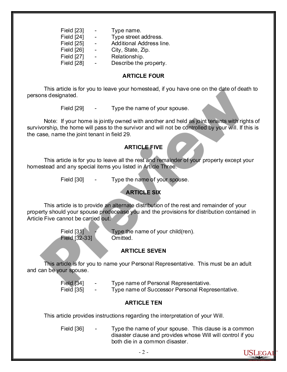 page 1 Legal Last Will and Testament Form for Married Person with Adult Children preview