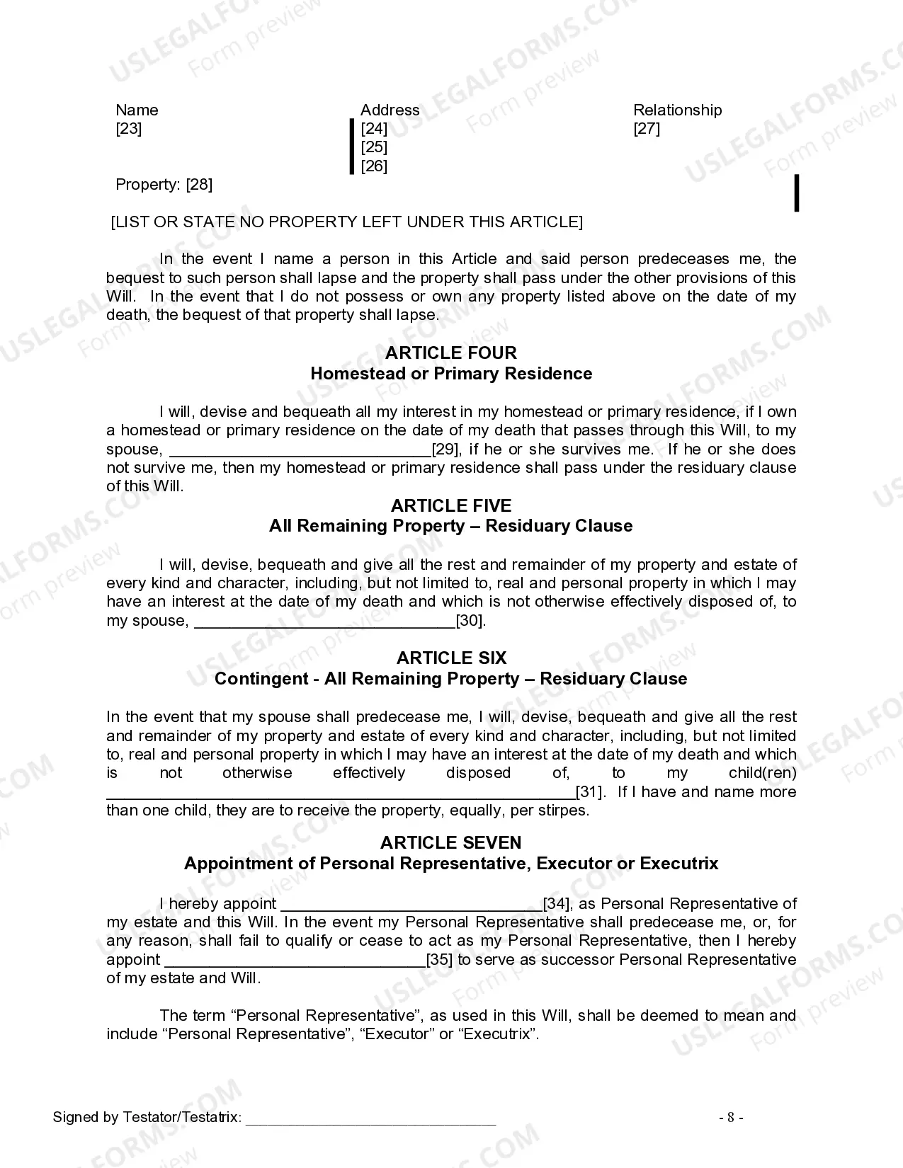 Preview Last Will and Testament for Married Person with Adult Children