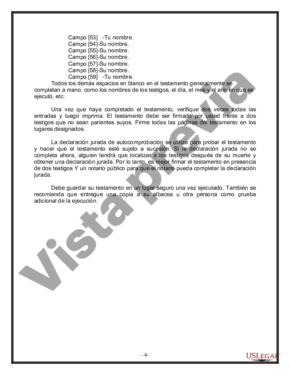 Preview Formulario Legal de Última Voluntad y Testamento para Persona Casada con Hijos Menores
