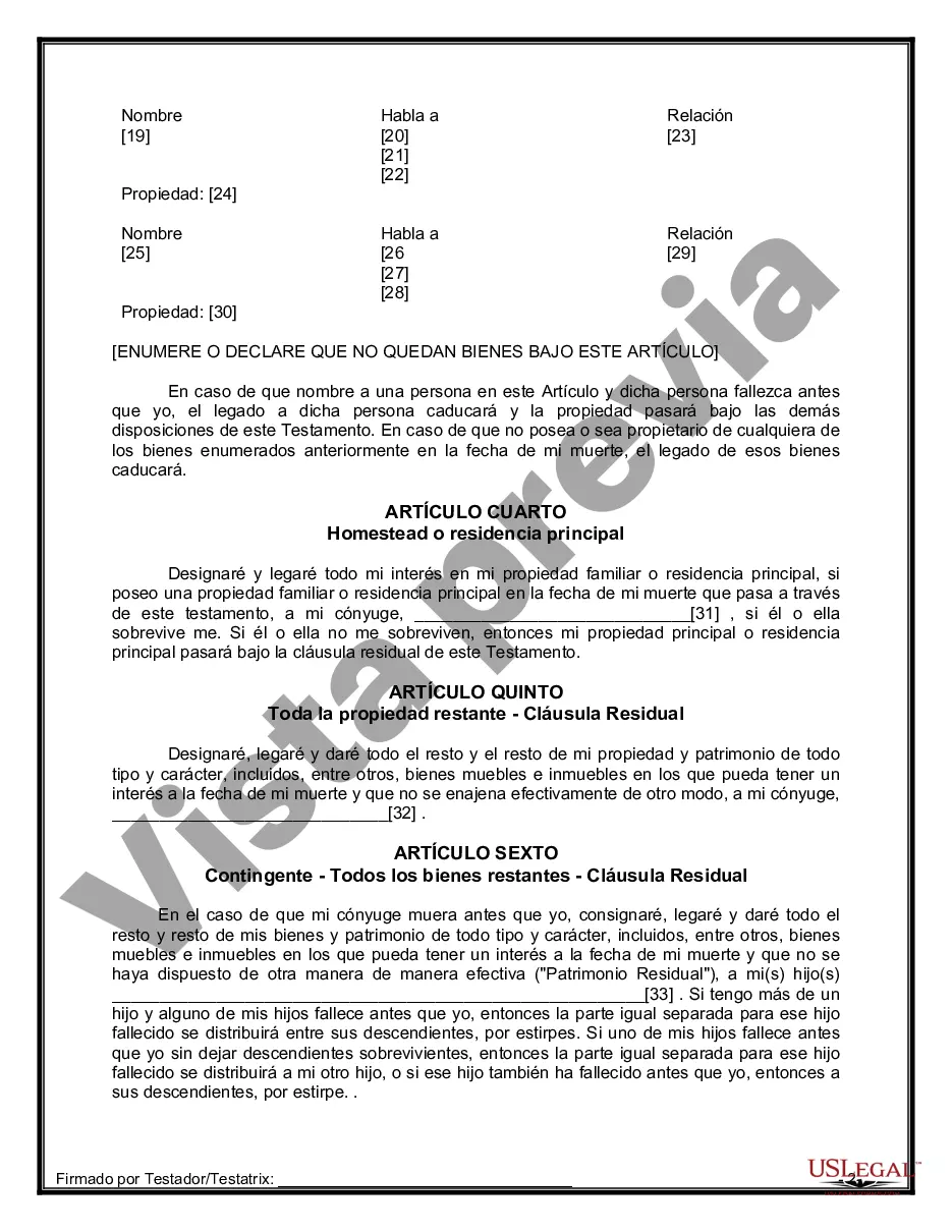 Preview Formulario Legal de Última Voluntad y Testamento para Persona Casada con Hijos Menores