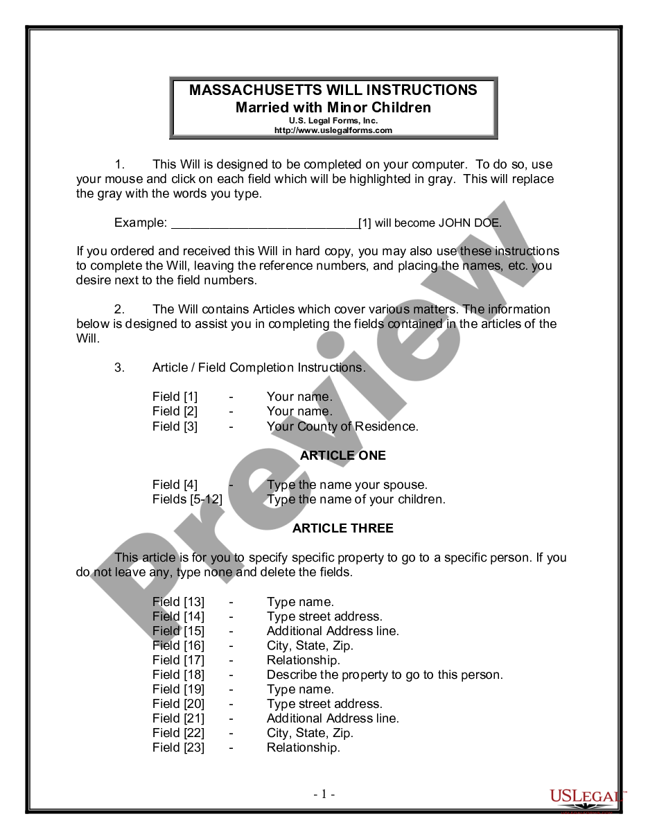 page 0 Legal Last Will and Testament Form for Married Person with Minor Children preview