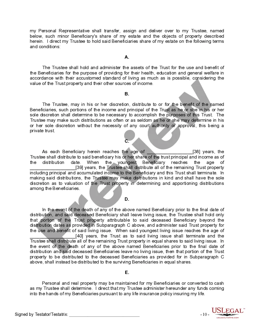 Preview Last Will and Testament for Married Person with Minor Children