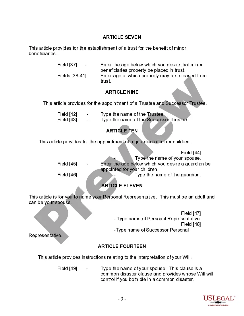 Preview Last Will and Testament for Married Person with Minor Children