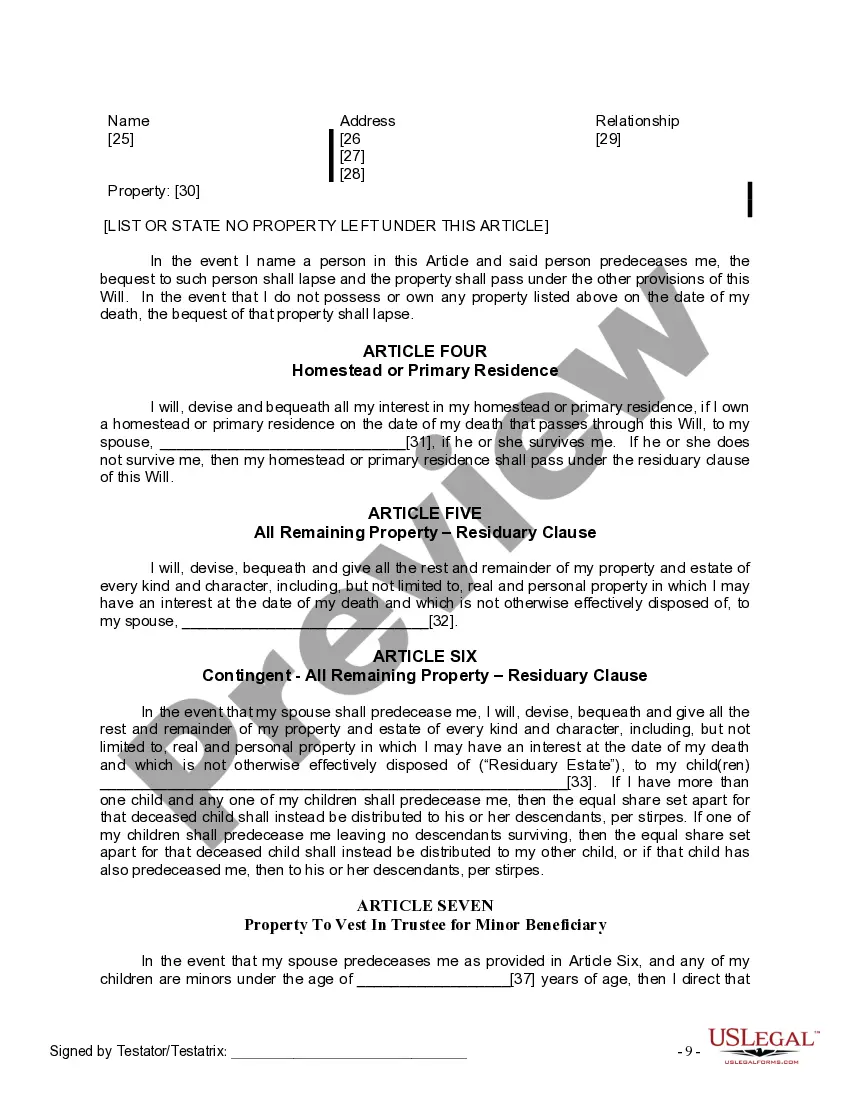 Preview Last Will and Testament for Married Person with Minor Children