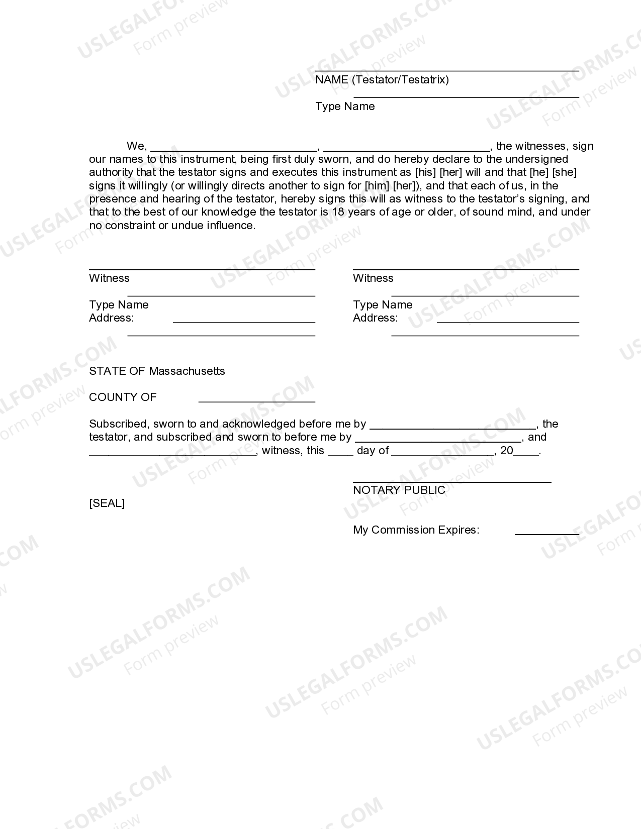 Massachusetts Codicil to Will Form for Amending Your Will - Will ...
