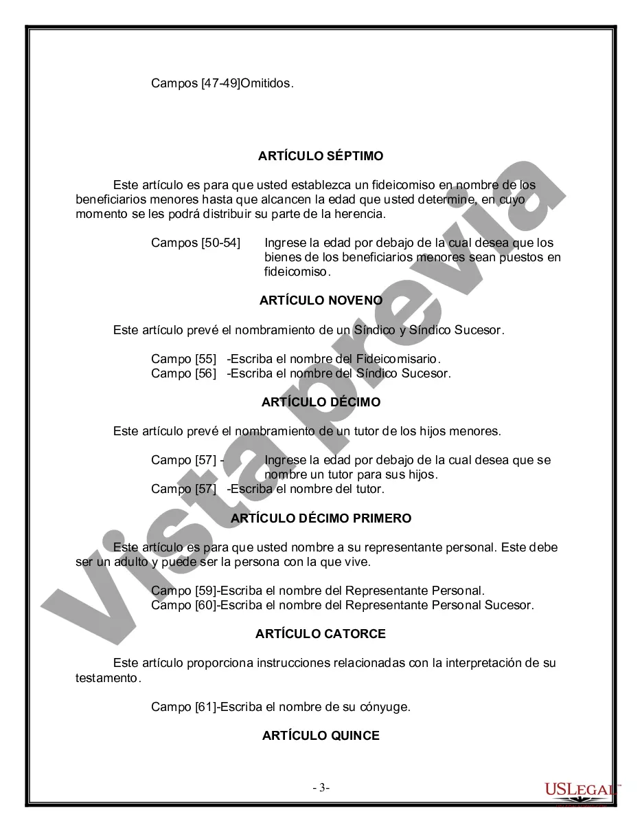 Preview Formulario Legal de Última Voluntad y Testamento para Persona Casada con Hijos Adultos y Menores de Matrimonio Anterior