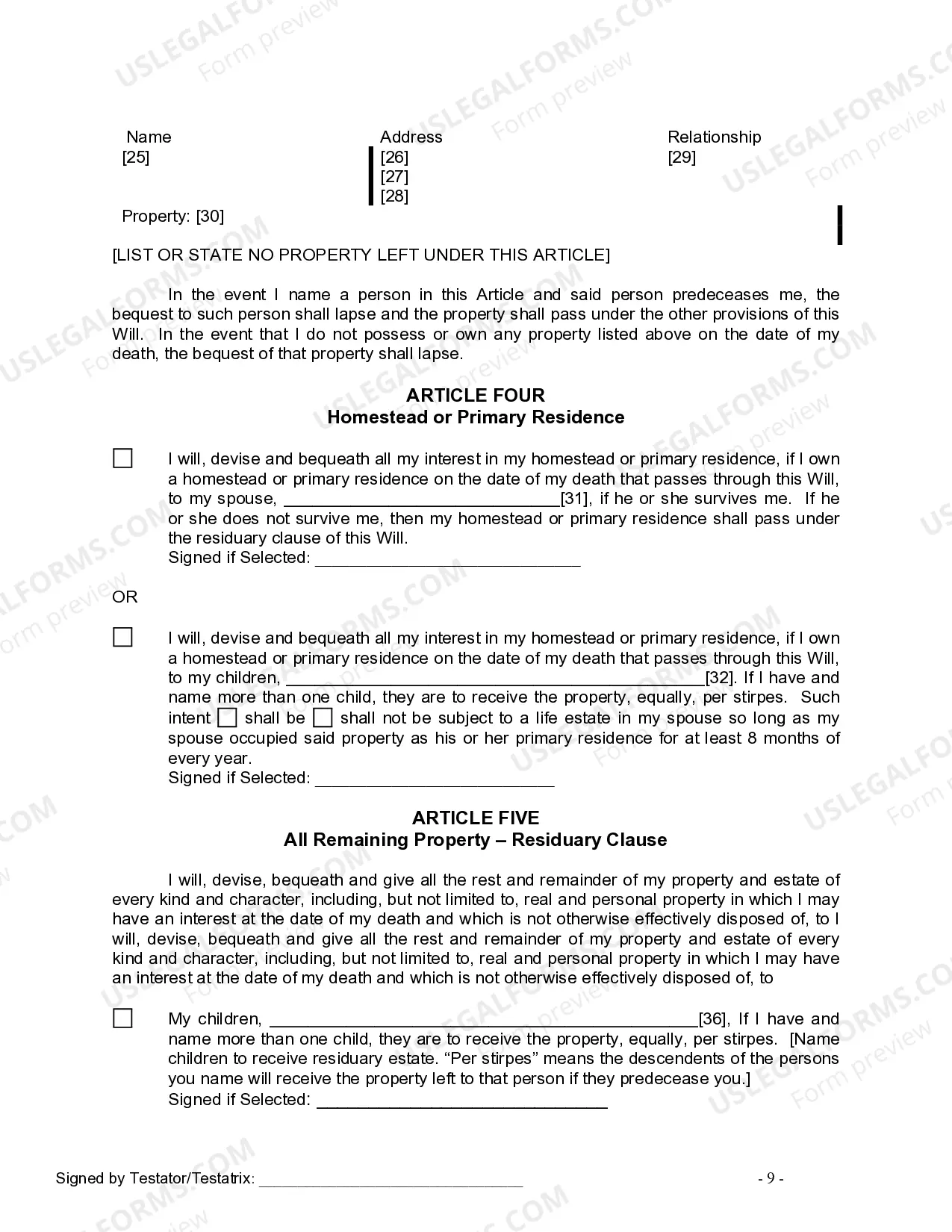 Preview Last Will and Testament for Married Person with Adult and Minor Children from Prior Marriage