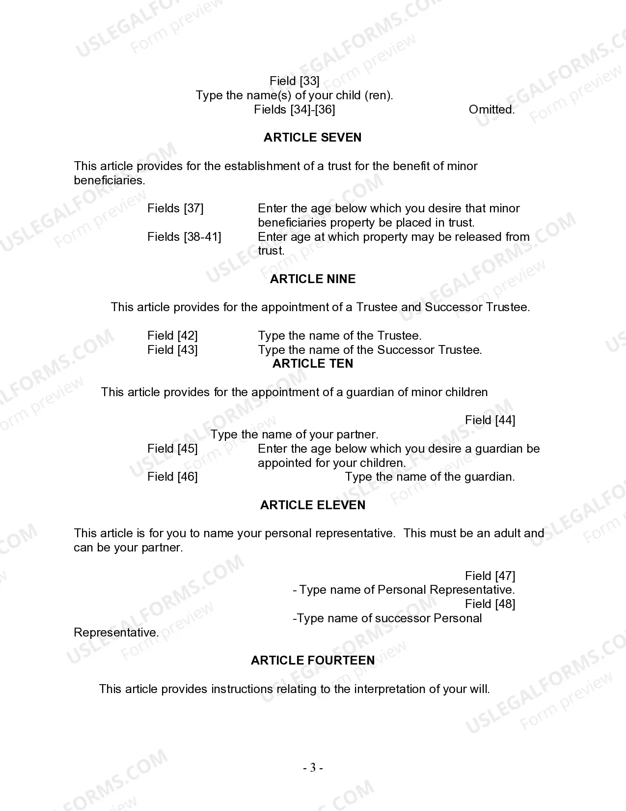Preview Last Will and Testament for Civil Union Partner with Adult and Minor Children