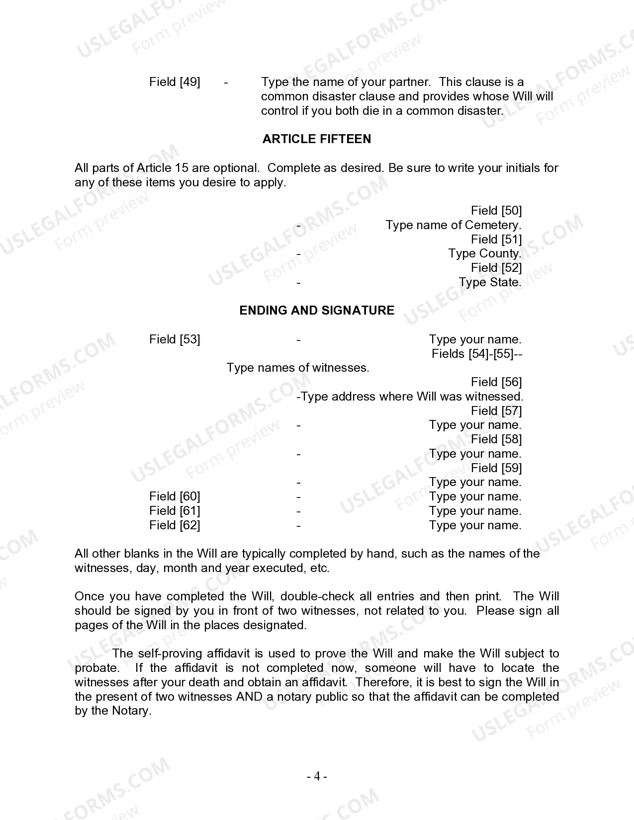Preview Last Will and Testament for Civil Union Partner with Adult and Minor Children